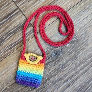 NWOT Rainbow Crochet Coin Ring Keepsake Pouch Bag